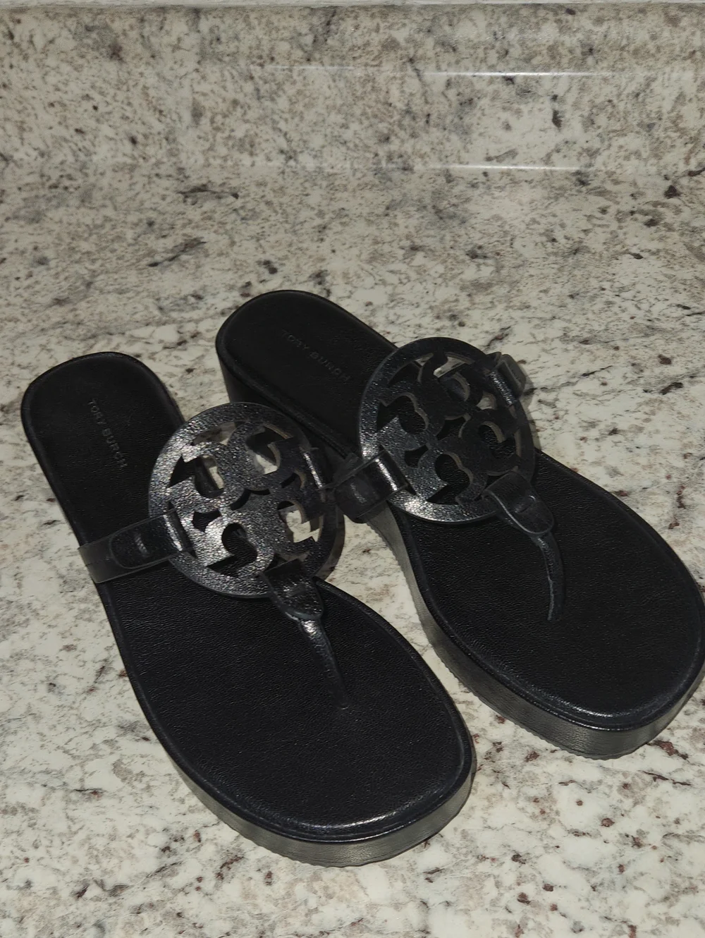 Tory Burch Black Logo Platform Thong Sandals